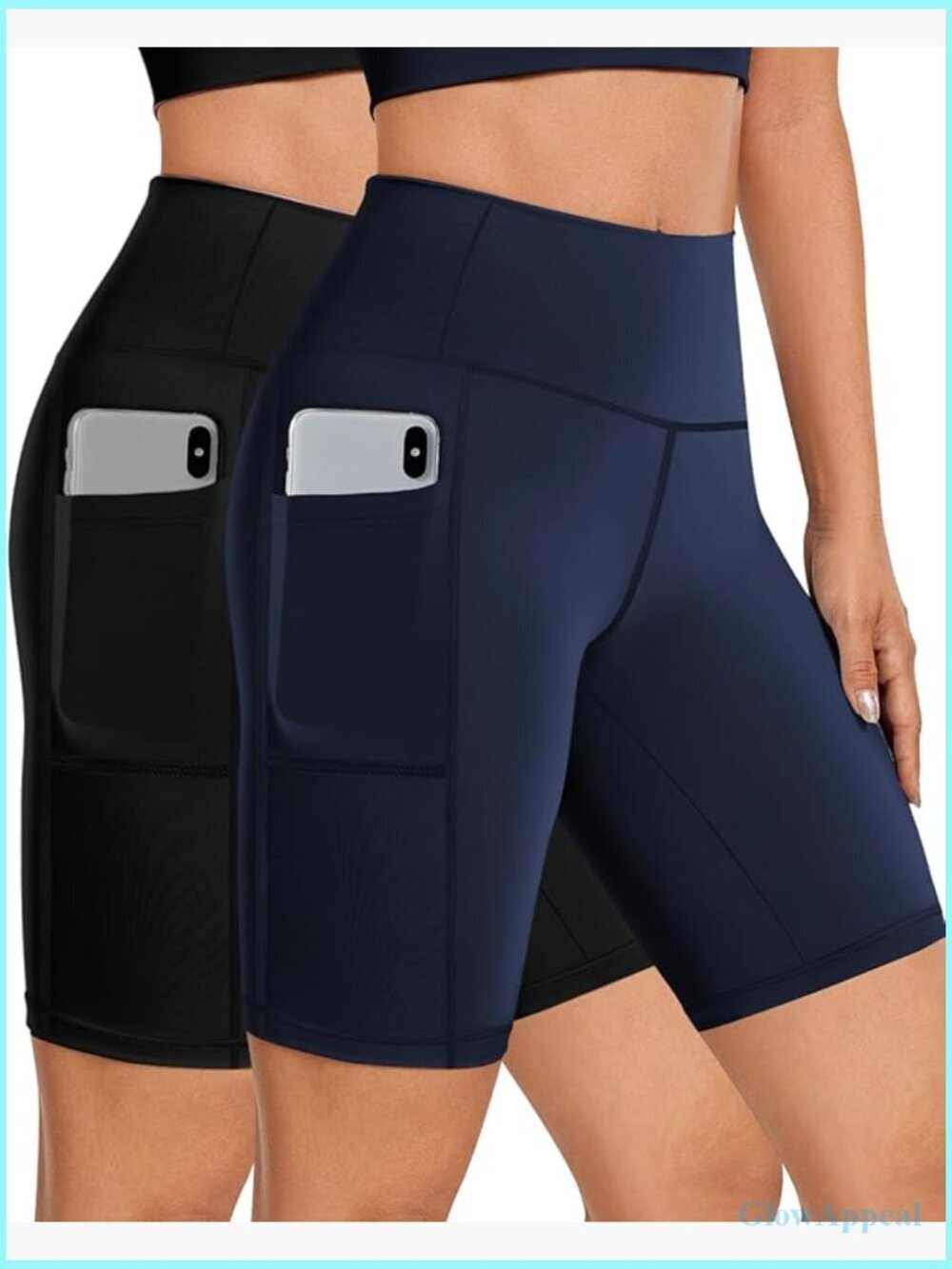 2 Pack High Waisted Biker Shorts with Pockets 8" Yoga Running Workout